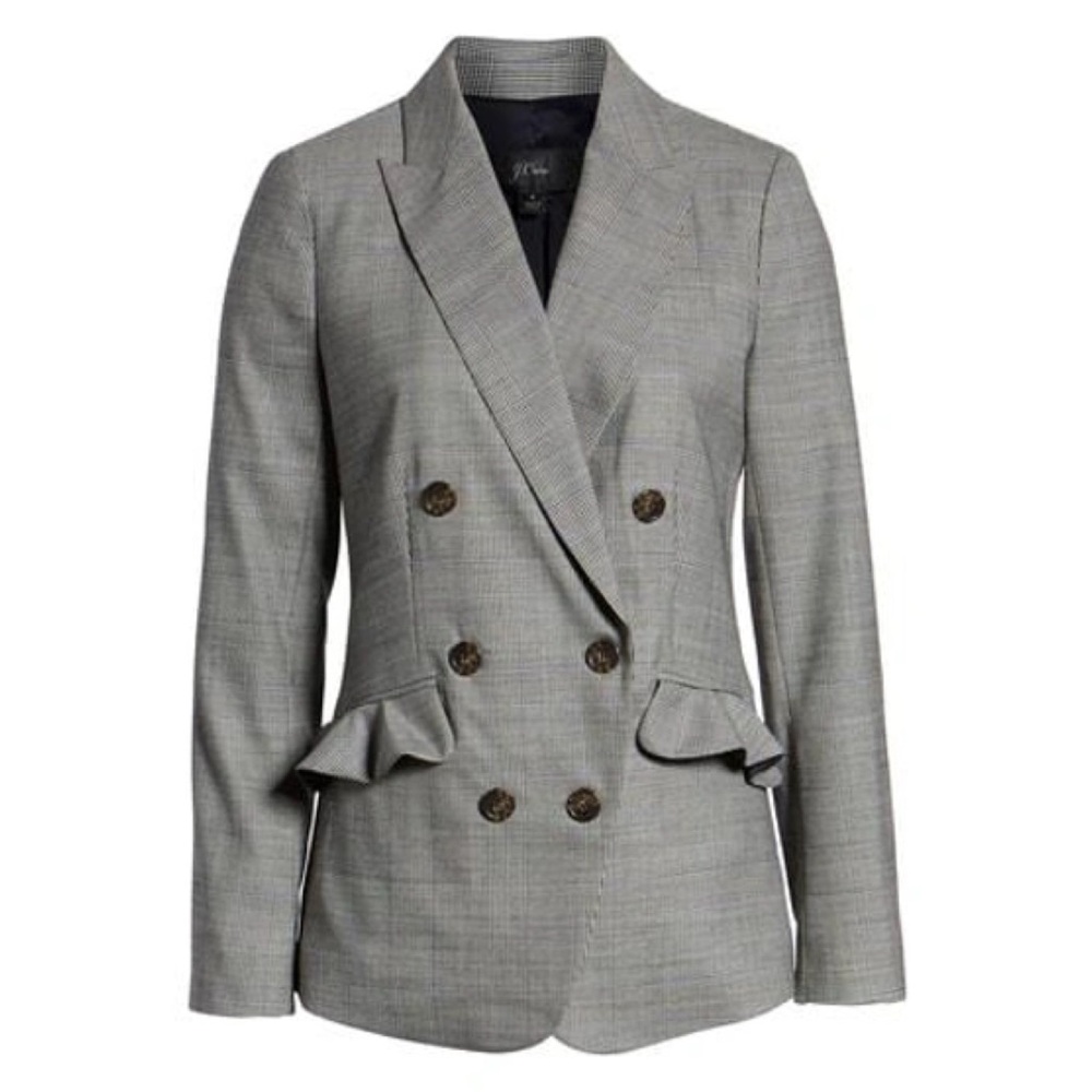 J Crew Ruffle Pocket Blazer in Glen Plaid Size 2 Petite 98% wool